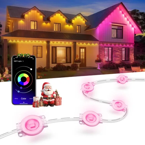 Nexillumi Luces permanentes para exteriores para casa, luces LED RGB inteligentes de 100 pies para exteriores con 16 millones de colores de