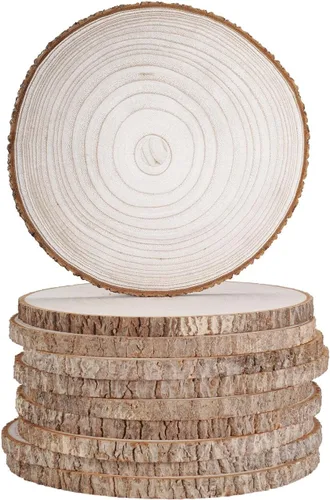 Miniatura 11 de wohohoho 32 piezas de rodajas de madera natural de 2.8-3.2 pulgadas, kit de madera para manualidades sin terminar preperforado con agujero, círculos