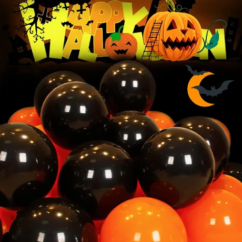 Miniatura 9 de 100 globos negros y naranjas de 12 pulgadas, globos de látex de Halloween, globos gruesos de helio para Halloween, boda, fiesta de cumpleaños