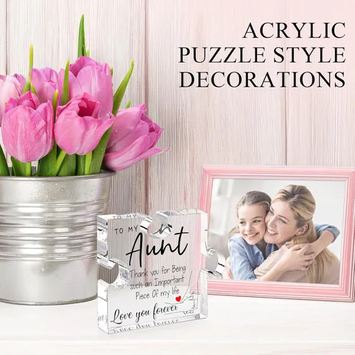 Miniatura 3 de Regalos para Tía de Sobrina - Placa Única de Pieza de Rompecabezas de Acrílico para Cumpleaños de Tía, Decoraciones de Escritorio, Regalo para Tía