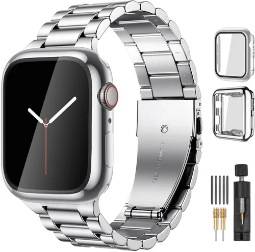 Miniatura 27 de Lerobo Compatible con Apple Watch Band de 1.732 in 1.654 in 1.575 in 1.496 in 1.614 in 1.772 in 150.9 ft 1.929 in, correa de metal de acero