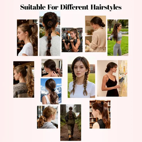 Miniatura 7 de 110 ligas negras para el cabello de varios estilos para mujeres, ligas elásticas para el cabello sin daños, soporte para cola de caballo