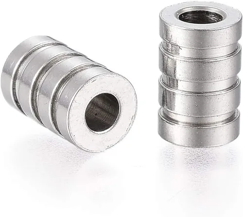 Miniatura 10 de Fashewelry - 100 cuentas espaciadoras de agujero grande de acero inoxidable en forma de barril de 6x6 mm, cuentas ovaladas de metal pulido liso