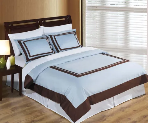 Miniatura 2 de Royal Hotel Bedding Blue and Chocolate - Juego de funda de edredón de 2 piezas, tamaño individual/individual XL, 100% algodón, 300 hilos