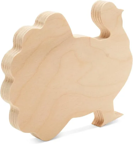 Miniatura 2 de Recorte de pavo de madera gruesa de 4 pulgadas, paquete de 2 manualidades de animales de madera para pintar para decoración de bandeja escalonada