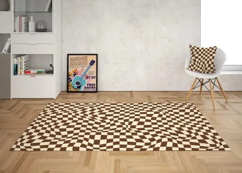 Miniatura 20 de Alfombra ondulada azul única con diseño de cuadros para sala de estar, extra grande, lavable a máquina, alfombra de pasillo de cocina, alfombra