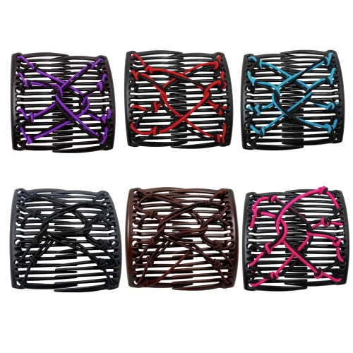 LOVEF 6 pinzas para el cabello de doble peine para mujer, peines laterales elásticos para el cabello, sin arrugas, para cabello rizado, grueso,
