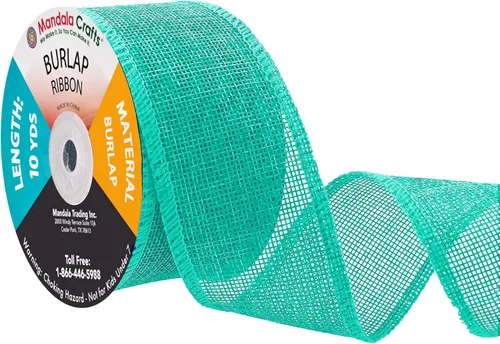 Miniatura 84 de Mandala Crafts Cinta de arpillera verde con alambre para corona, cinta de arpillera con alambre verde rústico de yute natural, 1 pulgada de ancho