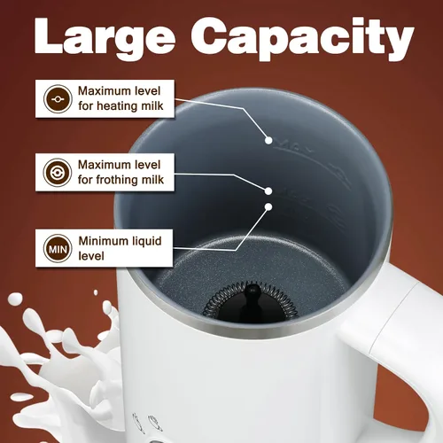 Miniatura 5 de Espumador de leche y vaporizador, máquina eléctrica 4 en 1 de espuma fría y caliente, calentador de leche automático con dos batidores