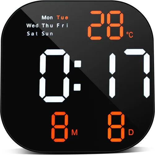 Reloj de pared digital con pantalla LED grande, brillo automático, temperatura, fecha y día de la semana, control remoto, moderno reloj de pared