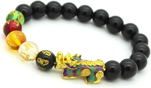 Pulsera de cuentas de Feng Shui de 0.394 in de piedra natural, mantra, color cambiado, pulsera PixiuPi Yao, atrae riqueza y buena suerte