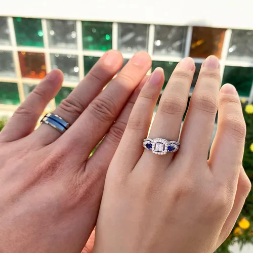 Miniatura 4 de Sheloves - Juego de anillos de boda para pareja, mujer, plata de ley con circonita cúbica para hombre, anillos de tungsteno azul para él y ella
