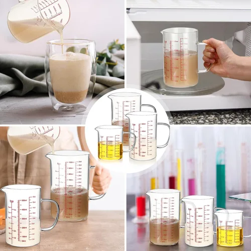 Miniatura 3 de Lallisa Juego de 3 tazas medidoras de vidrio de borosilicato alto con asa en forma de V, 4, 2, 1 taza y 3 escalas (onzas, taza, ml), para cocina
