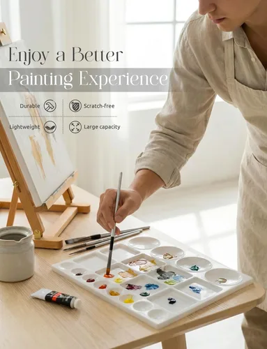 Miniatura 2 de DUGATO Bandejas grandes de paleta de pintura (paquete de 2, 10 x 13) – Paletas de mezcla de plástico de 20 pocillos para pinturas acrílicas, óleo