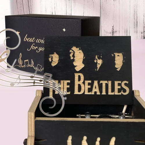 ORIMAMI Los Regalos de Los Beatles - Caja de Música Clásica de Madera Tallada con Manivela Let It Be, Regalos para Fans de Los Beatles, Amigos,