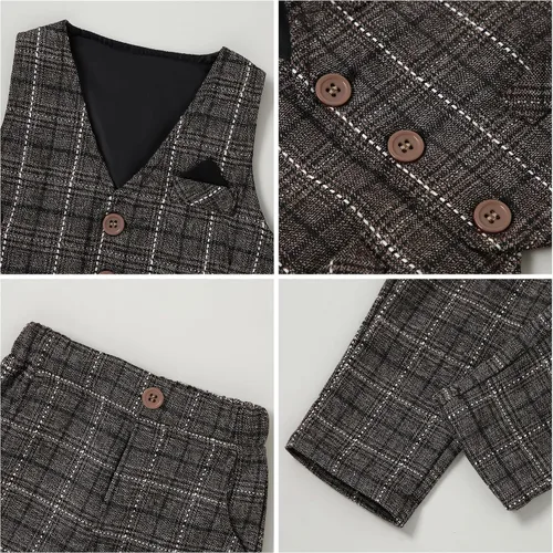 Miniatura 3 de DISAUR Ropa para bebé niño pequeño, 4 piezas de vestido de caballero + chaleco + pantalones + corbata de lazo conjunto de traje de algodón