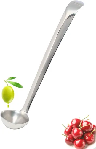 Miniatura 4 de Cuchara de aceituna de acero inoxidable, cuchara de cereza con herramientas de servicio de tarro de orificio de drenaje