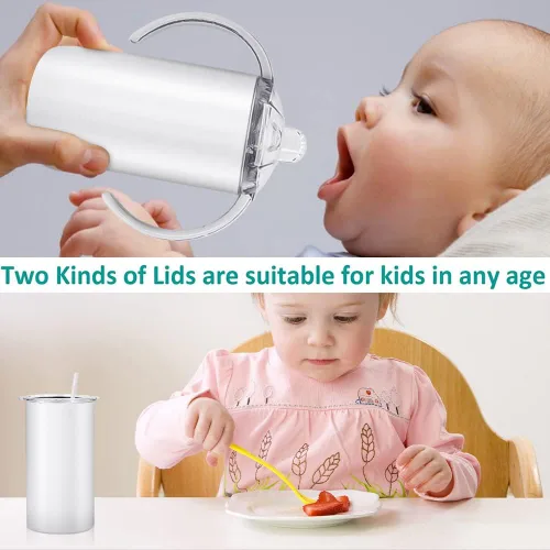 Miniatura 7 de Vaso para niños con asa, 12 onzas, 1 vaso para sublimación Vasos delgados y rectos para niños, tapa a prueba de salpicaduras, a prueba de roturas