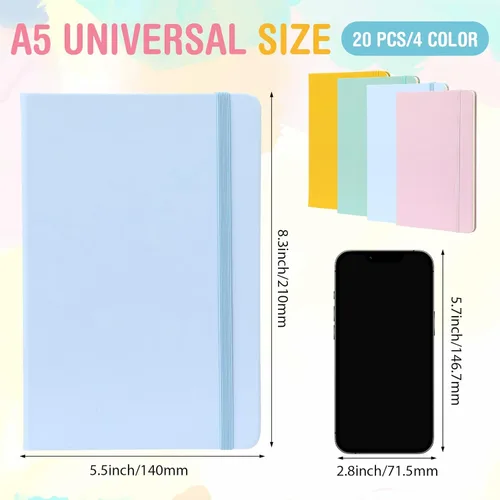 Miniatura 2 de Honoson 20 Pack Lined Journal Notebooks A5 Hardcover Executive Notebook 5.5" x 8.3" PU Leather Wide Ruled Journals Bulk with Elastic Band for Home