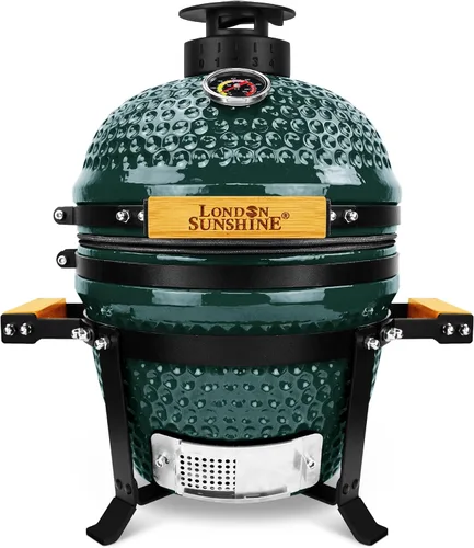 Miniatura 10 de Parrilla Kamado de cerámica mejorada de 13 pulgadas con tapa de ventilación de aire impermeable, ahumador portátil de carbón de mesa para cocinar al
