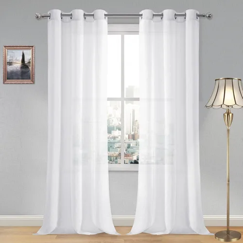 Miniatura 12 de DWCN Cortinas traslúcidas color verde frijol para sala de estar y dormitorio - Cortinas voile con aspecto de lino sintético con ojales en la parte