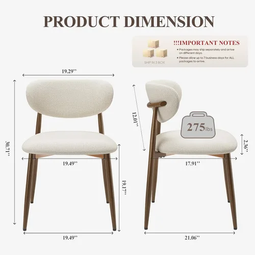 Miniatura 2 de MALOL Juego de 2 sillas de comedor, sillas de comedor tapizadas con patas de metal y almohadillas antideslizantes, silla de cocina con respaldo Beige