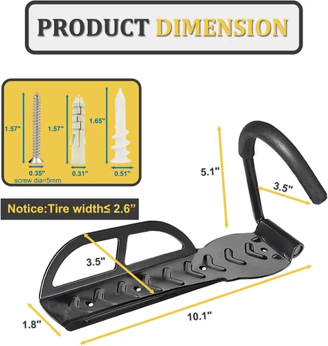 Miniatura 4 de Soporte de pared para garaje, 2 unidades, ganchos verticales para colgar bicicletas, para almacenamiento en interiores Negro-Paquete de 2