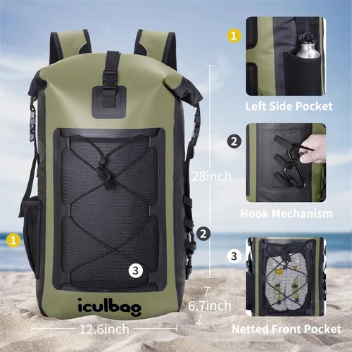 Miniatura 2 de Bolsas Secas Mochila Impermeable para Mujeres Hombres Viaje Bolsa Seca Mochila Bolsa Impermeable para Kayak Playa Navegación 30L/40L Verde Armada