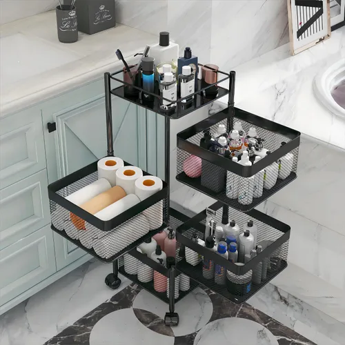 Miniatura 14 de Cesta de frutas y verduras para cocina, sin montaje, estante de almacenamiento giratorio, estante de almacenamiento de baño, organizadores de cocina