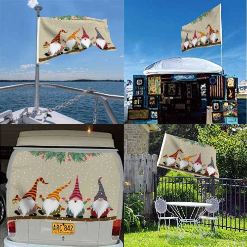 Miniatura 5 de Bandera de gnomos de Navidad de Swono 3x5 pies con gnomo de invierno con sombrero a rayas, bandera para exteriores, bandera decorativa de jardín