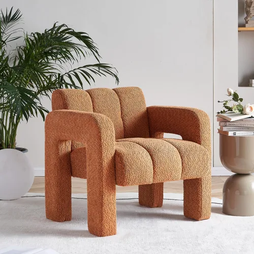 Miniatura 9 de Silla decorativa para sala de estar, moderna y cómoda silla de lectura para dormitorio, silla lateral tapizada de tela de boucle para sala de estar