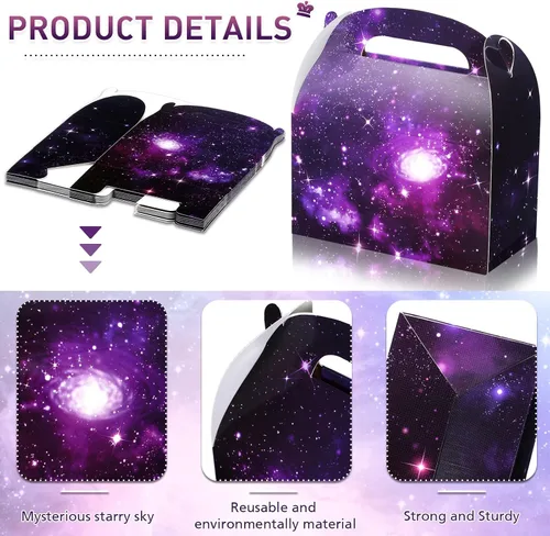 Miniatura 3 de Nezyo 24 cajas de regalo de fiesta espacial de 4.8 x 2.4 x 5.2 pulgadas, cajas pequeñas de galaxia a dos aguas, sistema solar, planeta, cartón