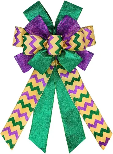 Miniatura 5 de ABTOLS Lazos de corona de Mardi Gras, lazos verdes y morados con purpurina para corona para fiesta de carnaval, lazos decorativos de lentejuelas