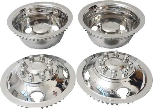 Simulador completo de ruedas de acero inoxidable pulido a presión de 16 pulgadas, 8 lengüetas, 4 agujeros de mano, para Chevy GMC 3500 1974-2000,