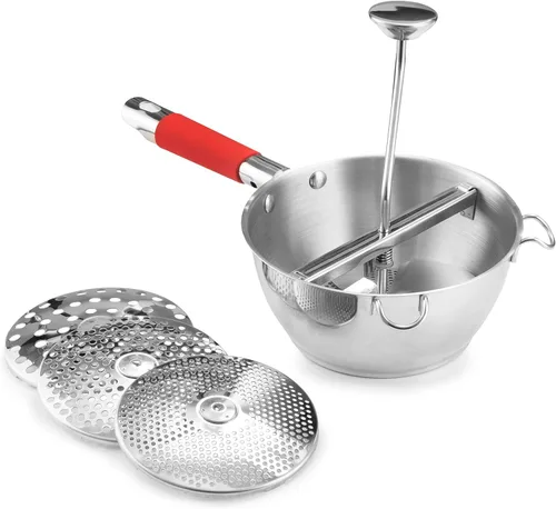 Miniatura 8 de Molino de alimentos de acero inoxidable – 3 discos de molinillo de alimentos – Enricer de patatas para puré de papas – Manivela de mano