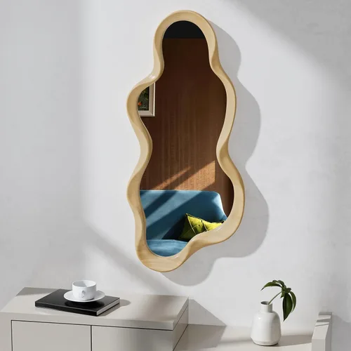 Miniatura 20 de Espejo de pared irregular de 30 x 14 pulgadas, espejo de pared con marco negro de madera asimétrico ondulado para sala de estar, dormitorio
