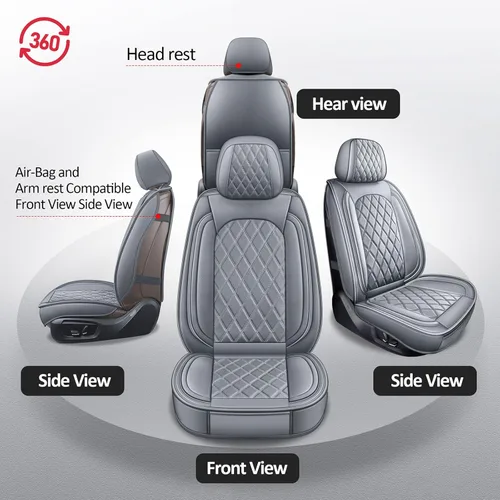 Miniatura 6 de MIROZO Fundas de asiento delantero de automóvil, color gris, 2 fundas de asiento de cuero, impermeables, fundas de asiento de automóvil, fundas