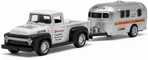 VIIGER Camión Pickup Remolcador de Tráiler Juguete Cámper RV Autocaravana Juguetes para Niños Modelo de Auto de Metal Fundido a Presión con