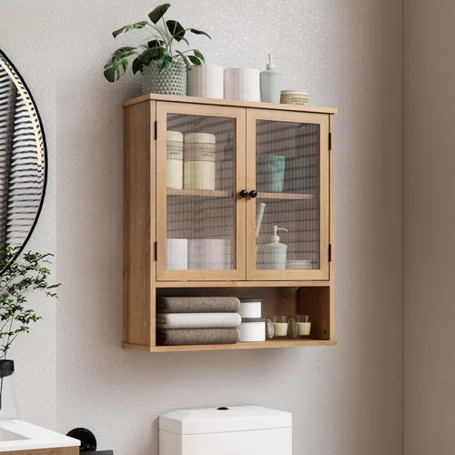 Miniatura 8 de Armario de pared para baño, montado en la pared con toallero y 6 estantes, organizador de almacenamiento sobre el inodoro, botiquín de 2 puertas
