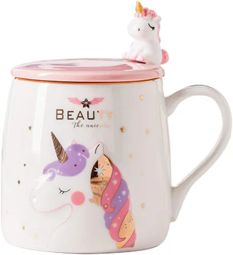 Taza de unicornio BigNoseDeer, linda taza de café de cerámica con adorable cuchara de unicornio, taza novedosa para la mañana, taza para café, té,