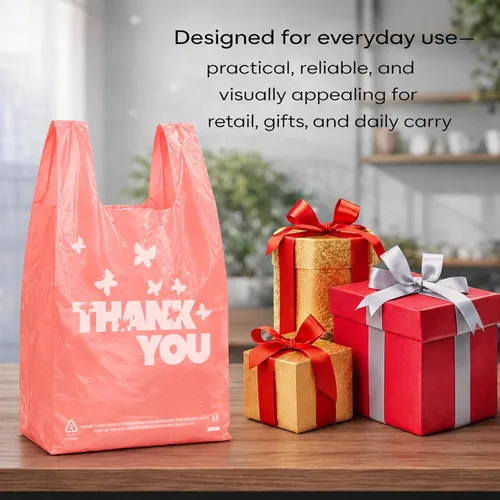 Miniatura 3 de YoYoRain Bolsas de agradecimiento rosadas, 1000 bolsas para camisetas, bolsas para llevar, bolsas de comestibles, reutilizables y desechables, Rosado