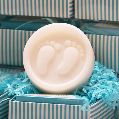 Miniatura 8 de AIXIANG Paquete de 24 jabones para baby shower, hechos a mano, patte azul en caja, para pies de bebé, recuerdos de jabón perfumado para baby shower