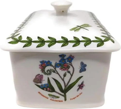 Miniatura 2 de Portmeirion Botanic Garden - Mantequillera de 6 pulgadas con tapa de perilla, varios motivos florales, plato de mantequilla de porcelana