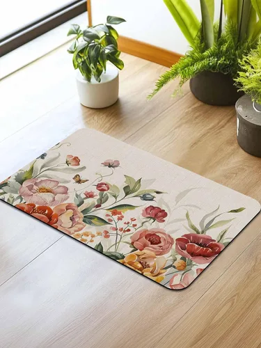 Miniatura 2 de Tapete de baño con flores retro para bañera, antideslizante, de secado rápido y absorbente, tierra de diatomeas, fregadero de cocina, ducha