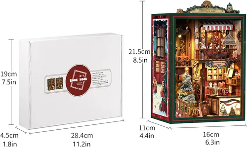 Miniatura 3 de Kit de Rincón de Lectura de Tienda de Navidad, Kit de Casa en Miniatura DIY con Luces LED y Música Rotativa - Rompecabezas 3D de Madera