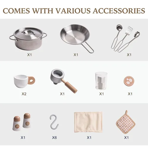 Miniatura 6 de ROBOTIME Cocina de juego de simulación para niños, cocina de juguete de madera con máquina de hielo, máquina de café, horno y accesorios - Divertido