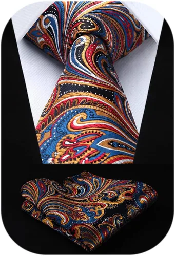 Miniatura 206 de HISDERN Corbatas para hombre, corbata de cachemira y bolsillo cuadrado tejido clásico floral para hombre, corbata de fiesta de boda