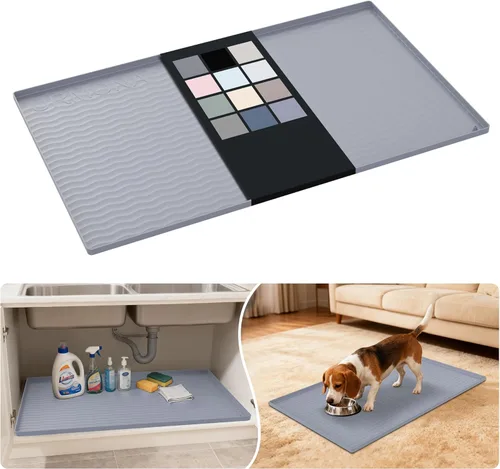 Miniatura 13 de URMONA Tapete de silicona impermeable para debajo del fregadero, 34 x 22 pulgadas, forro para estante de cocina y baño, protector de gabinetes