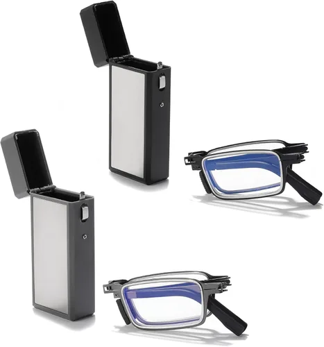 Gafas de lectura plegables portátiles con bloqueo de luz azul, lentes ultrafinas plegables con estuche para hombres y mujeres lectores