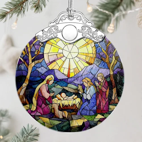 Miniatura 11 de Adorno de Navidad de natividad, decoración de Navidad de vitrales de 3 pulgadas, adornos de natividad para árbol de Navidad, regalos cristianos